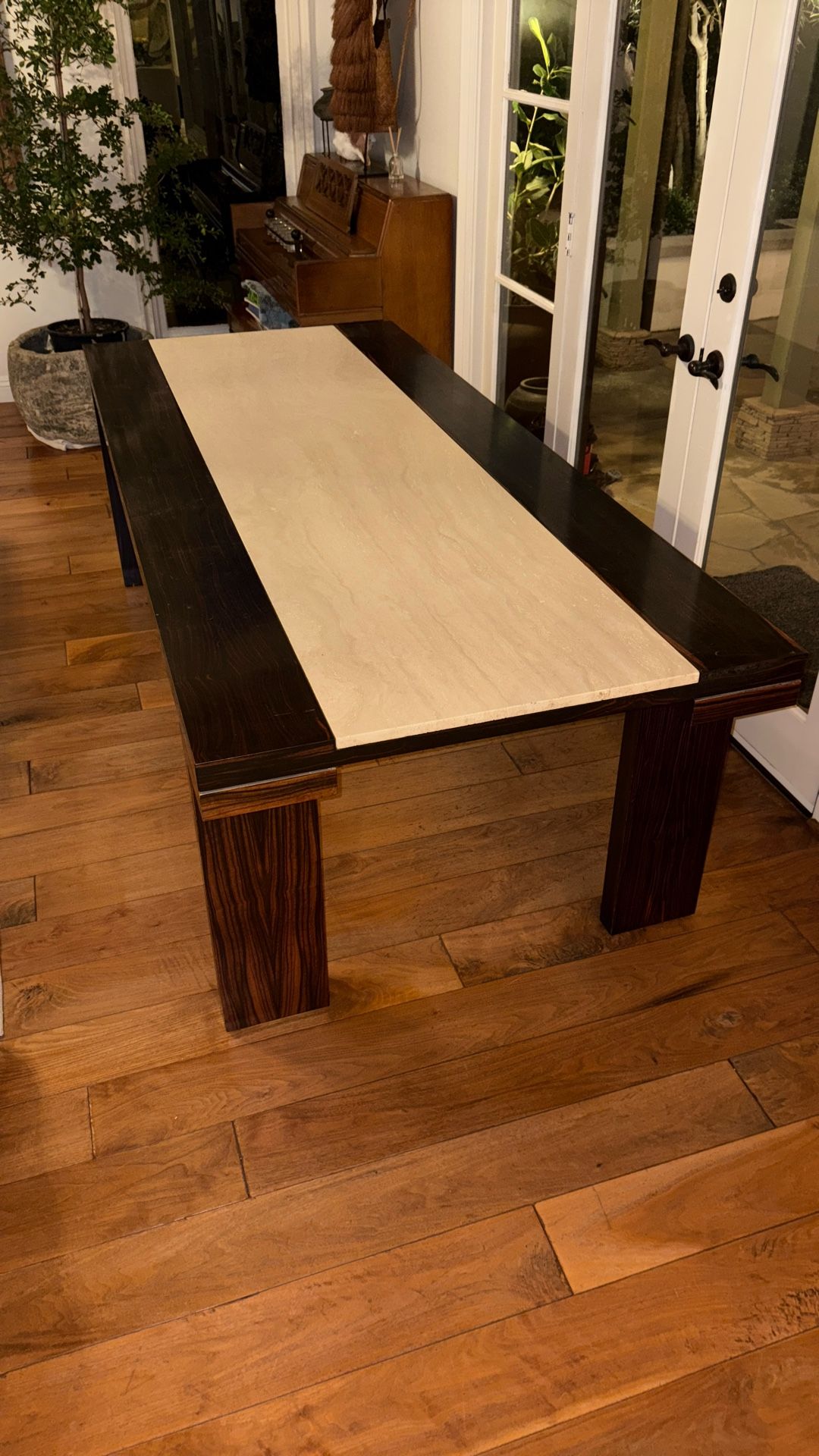Zebra Wood/Travertine Dining Table