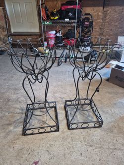 Pair of Heavy-Duty Wrought Iron Plant Stands / Metal Flower Pot Pedestals
