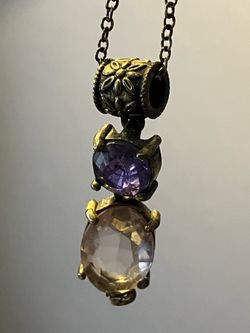 Unique Double Amethyst Charm Pendant Necklace - Vintage Crystal Jewelry