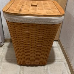 Longaberger Basket Hamper 22” Tall w Lid and Plastic Liner Laundry Vintage 2000