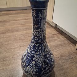 Hand-painted ceramic decorative vase, styled in the Talavera tradition