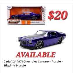 Jada Toys 1:24 1971 Chevrolet Camaro- Purple- Bigtime Muscle