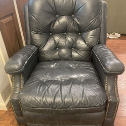 Dark Blue Leather Recliner Chair