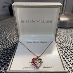 Silver Plated Created Ruby/Diamond Necklace 