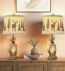 Rustic Antler Table Lamp Set of 2 - Touch-Control