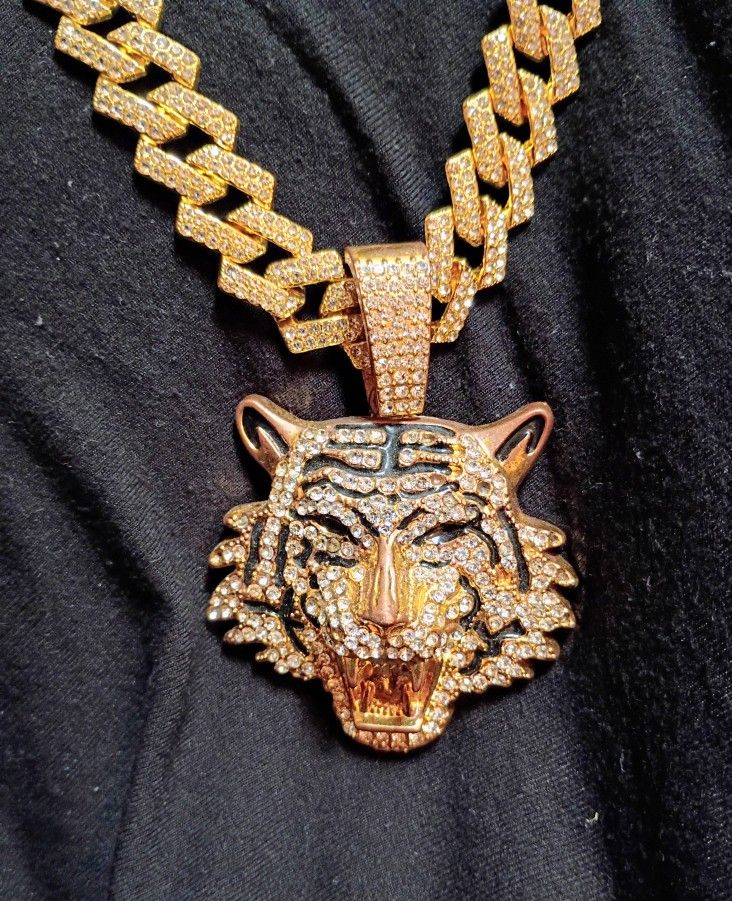 Men's Gold Plated Tiger Necklace 