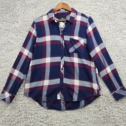 Rails Hunter Shirt Womens Medium Blue Red Button Up Long Sleeve Lightweight 