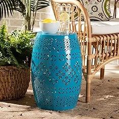 Decorative metal Blue Or Aqua  plant stand or outdoor table 