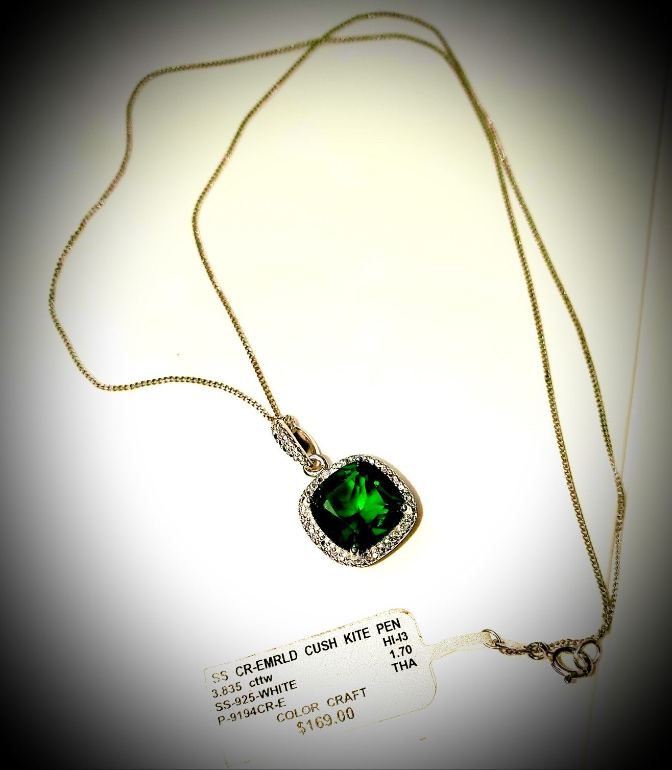 Emerald Crystal Vintage Silver Necklace (Stamped)