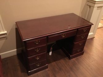 Solid wood working desk with glass cover.  $300 OBO