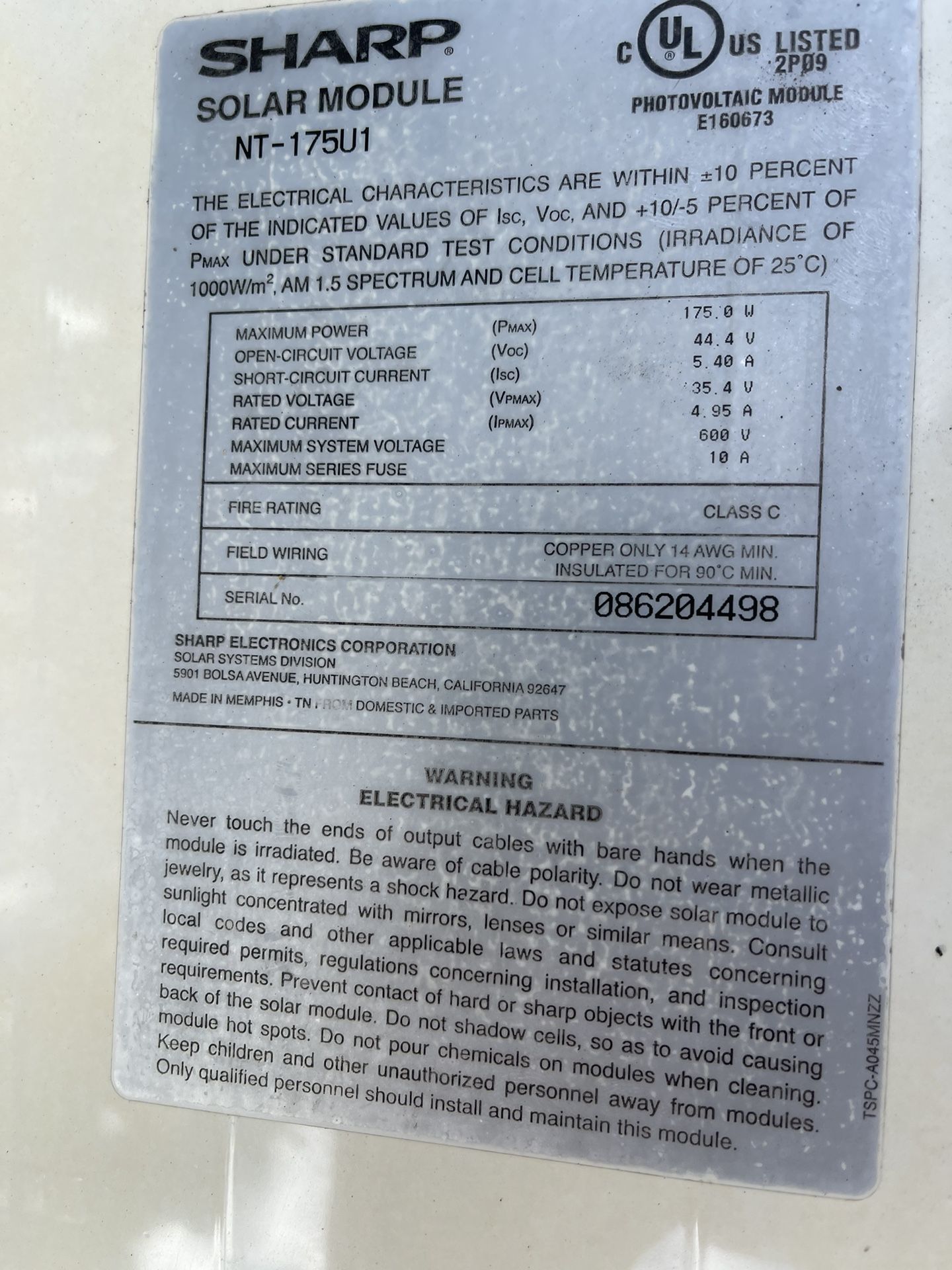 175 Watt Solar Panels