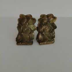 Vintage Cast Metal Dog Wood Flower Bookends By Philadelphia Manufacturing Co / Brass Flower Bookends 5 1/2 Inches Tall