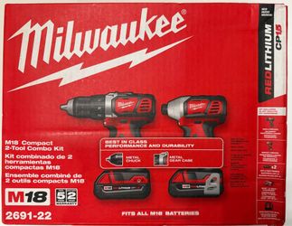 Milwaukee M18 18V Lithium-Ion Cordless Drill Driver/Impact Driver Combo Kit