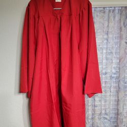 Red graduation gown and cap.  Fits heights 5'6 to 5'8 feet tall.    