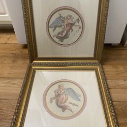 Vintage Framed Angelic Artwork - Set of 2