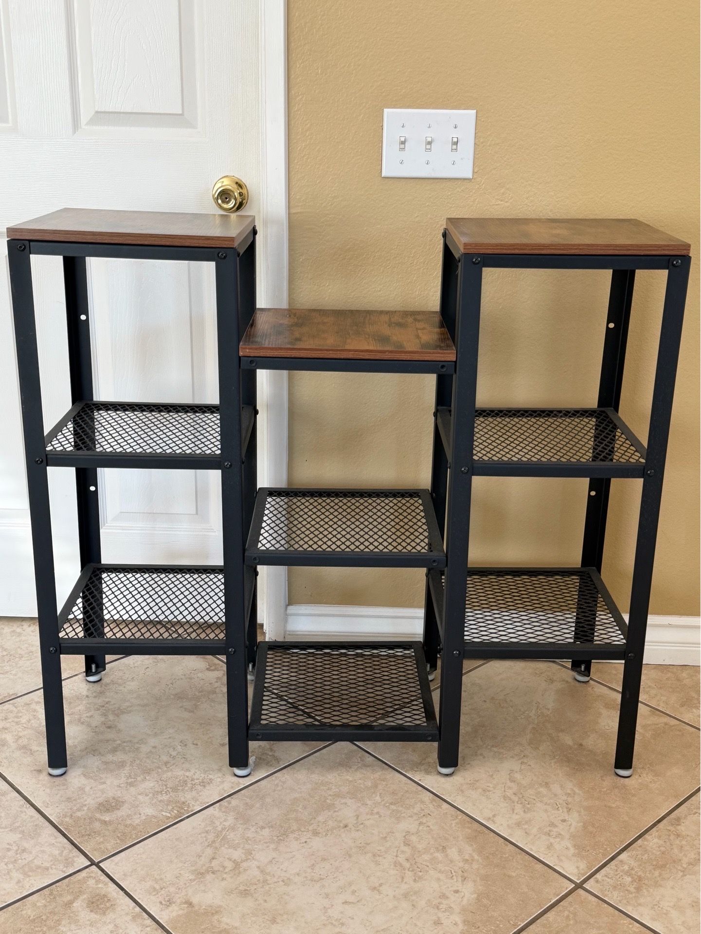 Shelving Rustic brown with black metal legs