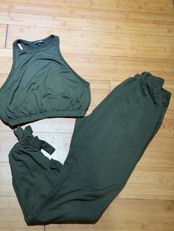 FashionNova Olive Green Crop Top & Jogger Set
