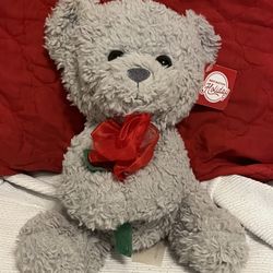 Destination Holiday Grey Bear With Flower 9” 