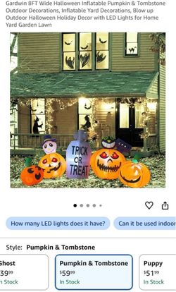 Halloween inflatable 8’ wide tombstone and pumpkins