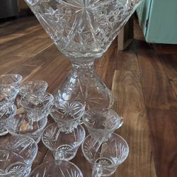 Cut Glass Punch Bowl Set