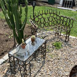 Rustic Horseshoe Bench And Table
