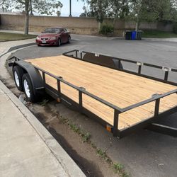 2007 Flat bed Trailer 18 ft long 7 x 1 feet wide in between fenders car hauler with dual axle with NEW Pink and NEW LED Lights NEW wood flooring and 