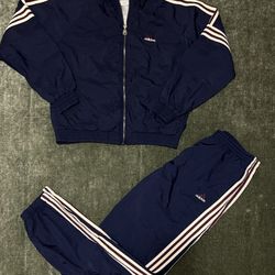 Vintage 90s Adidas Men's Navy and Burgundy Windbreaker Tracksuit Size M