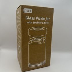 Glass Pickle Jar with Strainer Flip and Stainless Steel Fork, 36oz Leakproof Airtight Container