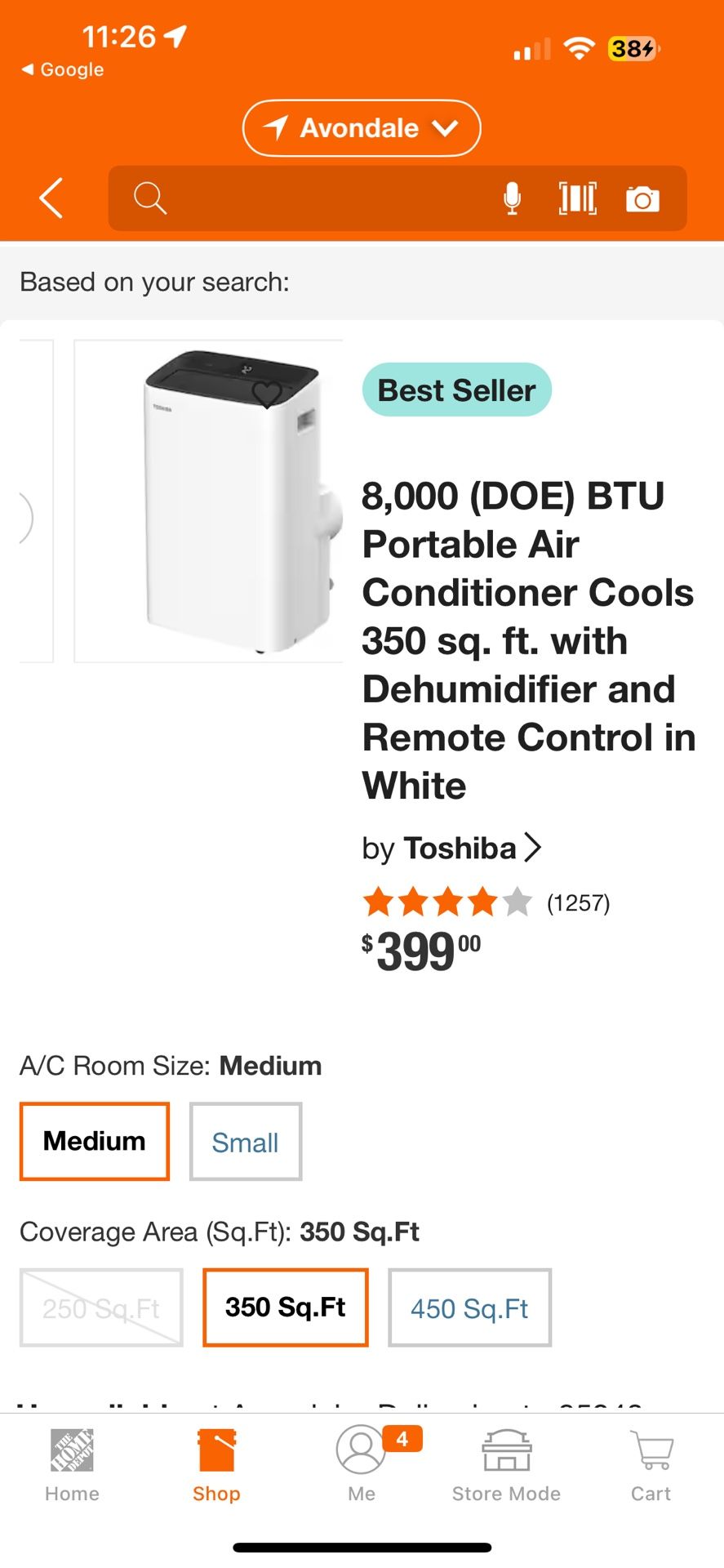 8,000 (DOE) BTU Portable Air Conditioner Cools 350 sq. ft. with Dehumidifier and Remote Control in White
