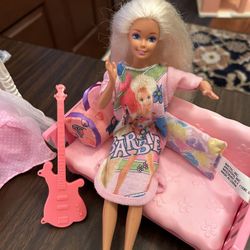 Vintage Barbie or same size doll dresser and sofa with Barbie doll and clothes