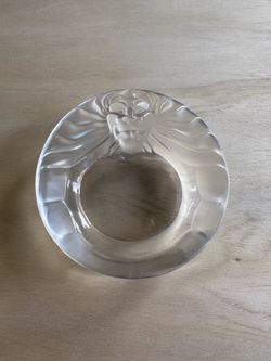 Vintage Lalique France Tête de Lion Crystal Lion Ashtray / Catchall