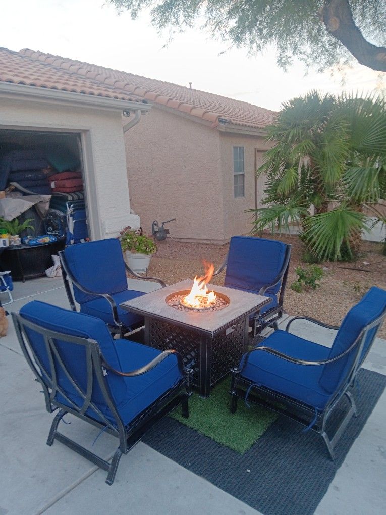 Patio Set Fire Pit And 4 Chairs With Cushions