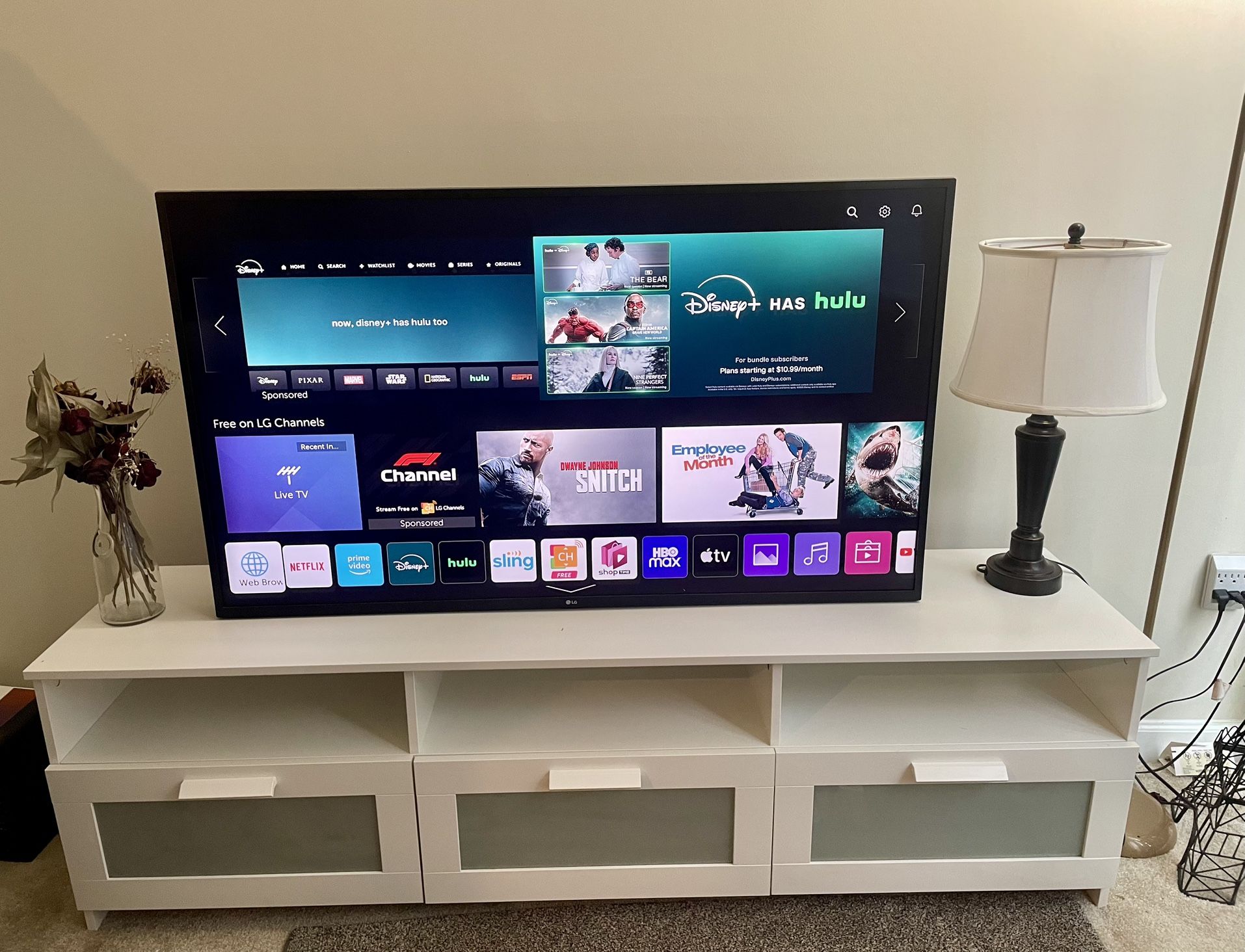 White TV Stand with Storage, Great Condition