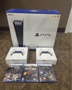 Sony PlayStation 5 PS5 Console Disc Version 3 Games + 2 Controller Bundle.