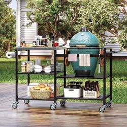 Movable Outdoor Grill Cart For Big Green Egg BBQ Steel Portable Grill Table