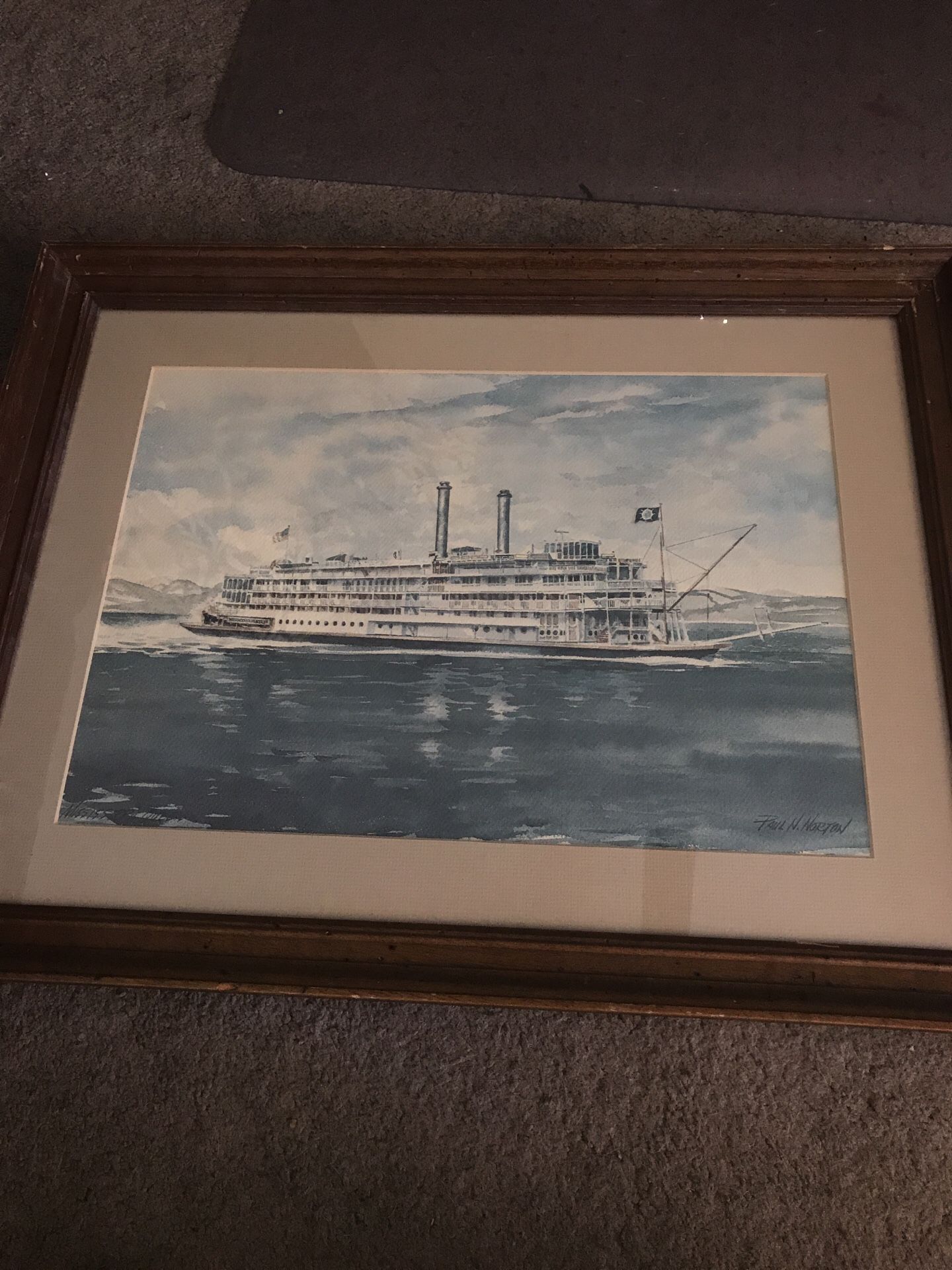 Paul N. Norton “Mississippi Queen” Steamboat watercolor painting