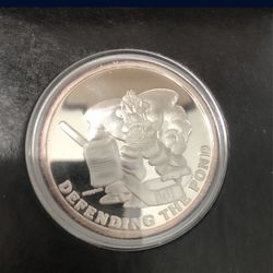 MIGHTY DUCKS WILD WING ~ ONE OZ .999 SILVER COIN W/ BOX & COA