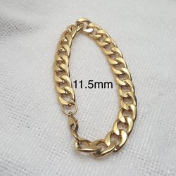 Stainless Steel Gold Tone 11.5mm Cuber Link Bracelets Lobster Clasp 8"Long Chain Bracelets For Men Women  -BCR