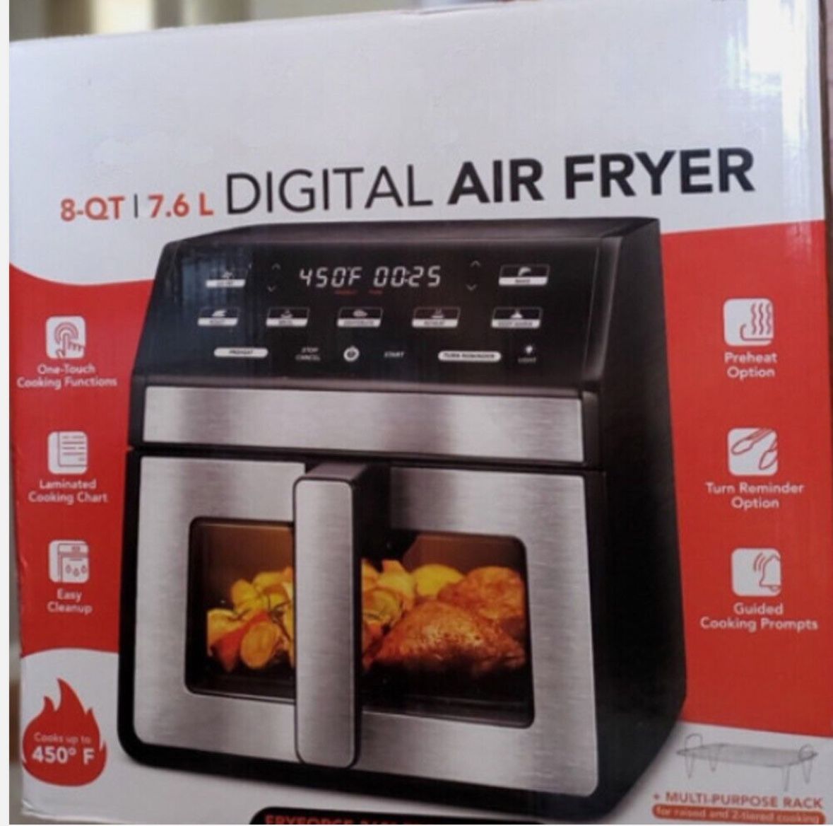 Gourmia 8QT Air Fryer 12 One-Touch Functions Guided Cooking Kitchen Appliance New Open Box