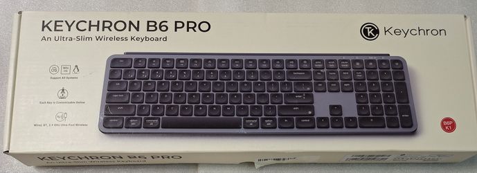 Keychron B6 Pro Ultra-Slim Wireless Keyboard Grey 
 lightweight, ultra-thin and full-size wireless keyboard with a 1,200-hour long battery life