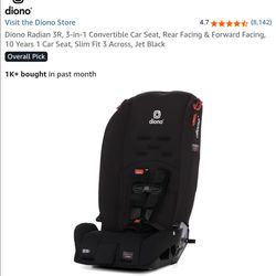 Diono Radian 3R, 3-in-1 Convertible Car Seat, Rear Facing & Forward Facing, Slim Fit 3 Across, Jet Black NEW sealed