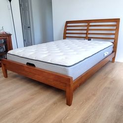 Newer Queen Honey Sleigh Bed Frame with Simmons Beautyrest Mattress Set