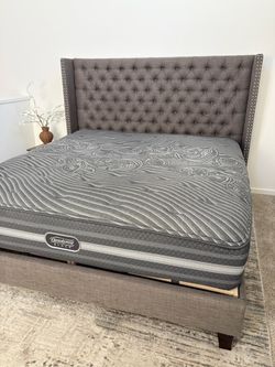 King Dark Grey Upholstered Bedframe & Beautyrest Mattress *DELIVERY AVAILABLE*