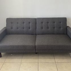 Fabric Tufted Futon, Gray Linen