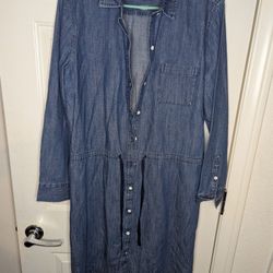 G. H. BASS Blue Denim Button Denim Jeans SHIRT DRESS Long Sleeve Knee Casual Size Large