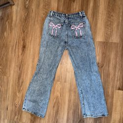 Tween Pink Bow Print Teen Jeans