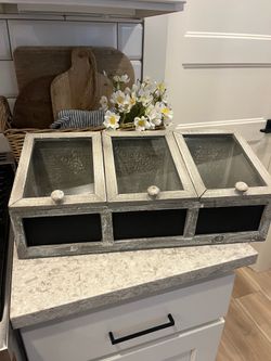 3 section chalkboard storage display $25