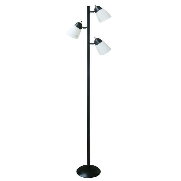 New out of box! 64.5 in. Black Track Tree Floor Lamp with 3 White Plastic Shades!