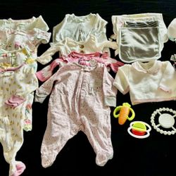 30 Pieces Of Baby Girl Clothes, Blankets, Toys All For $10