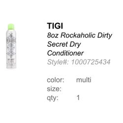 Brand New Tigi Rockaholic Dirty Secret 🤫 Dry Conditioner 8oz